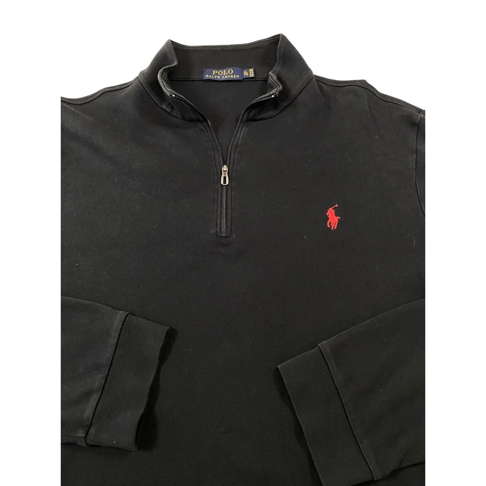 Polo Ralph Lauren Mens XL Black Quarter Zip Pullover Red‎ Pony Cotton Sweater